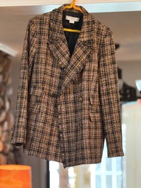Noize Anthropologie Multicolor Tweed Jacket with Yellow Trim